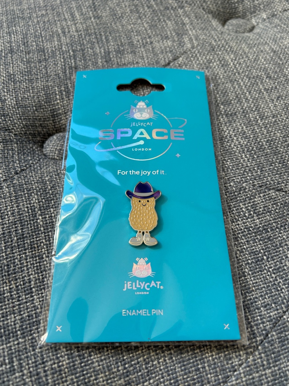 Authentic Jellycat limited Blue Hat Peanut enamel pin - Brand New